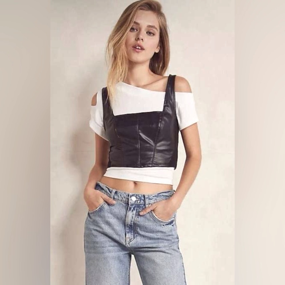 Free People Faux Leather Top - Size S